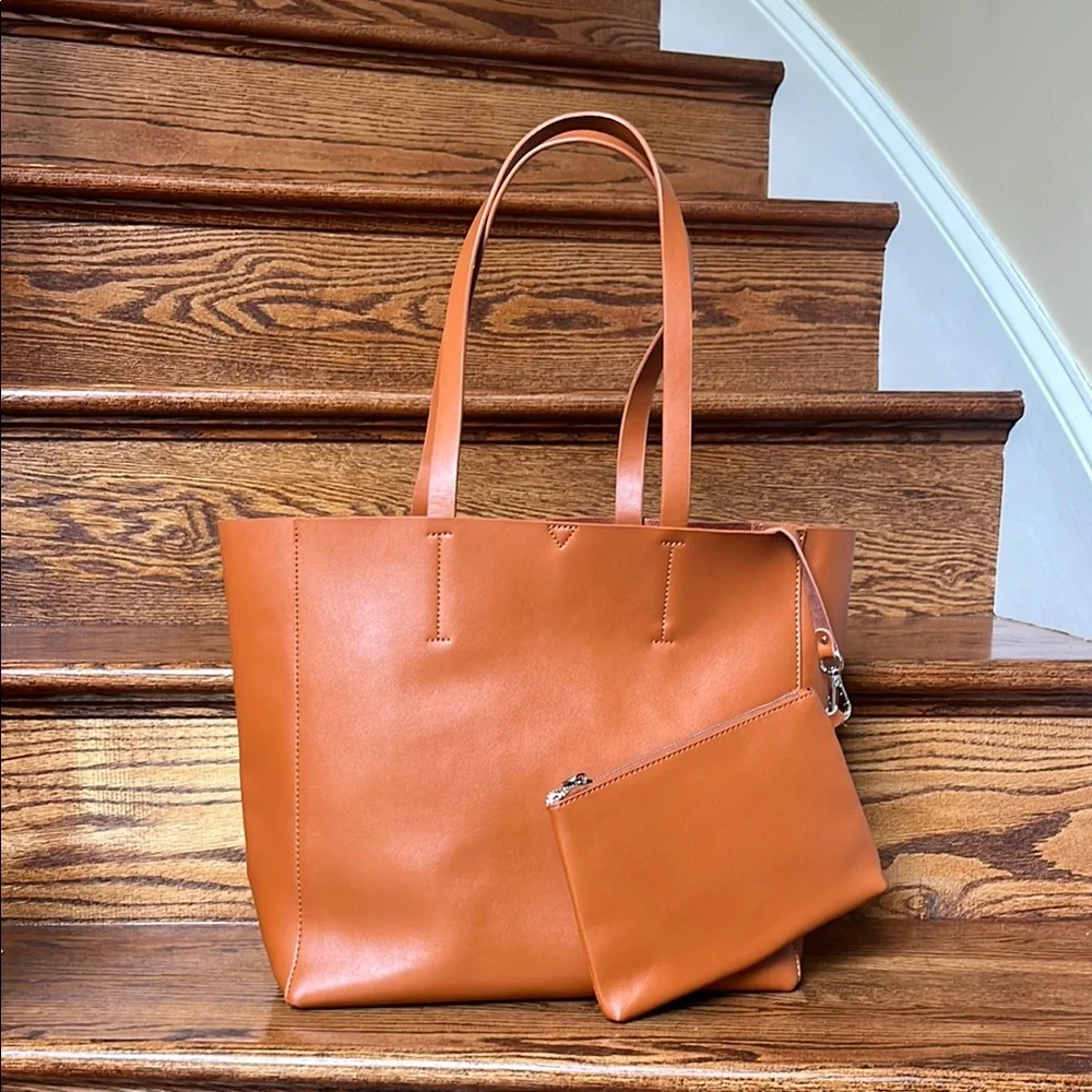Co Lab Leather Tote Bag with Detachable Pouch